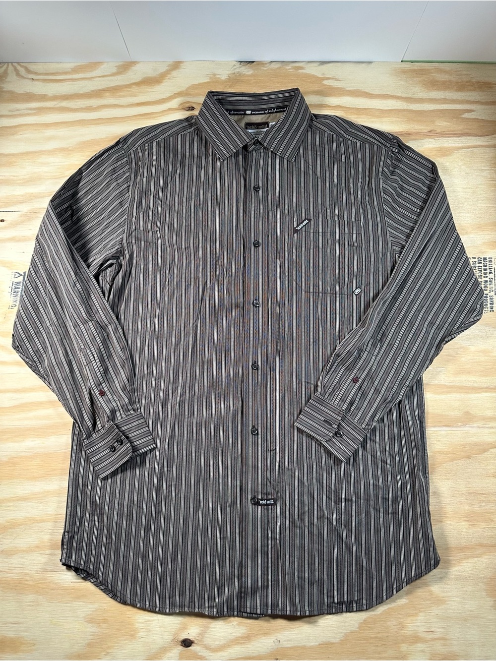 Vintage Y2K Ecko Unltd Striped Button Down Shirt Men’s Size 2XT Brown Earth Tone